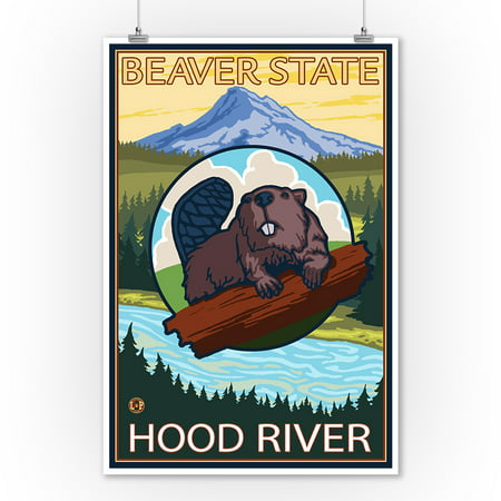 Beaver & Mt. Hood - Hood River, Oregon - LP Original Poster (9x12 Art Print, Wall Decor Travel