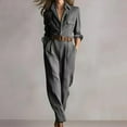 thumbnail image 2 of CharmCyan Women's Long Sleeved Lapel Button Retro Plaid Workwear Jumpsuit With Belt Included Gray L, 2 of 4