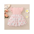 thumbnail image 3 of Gureui Toddler Infant Baby Girls Dress, Ruffle Flying Sleeve Rib Knit Bowknot Flower Print Patchwork Tulle Dress, 3 of 9
