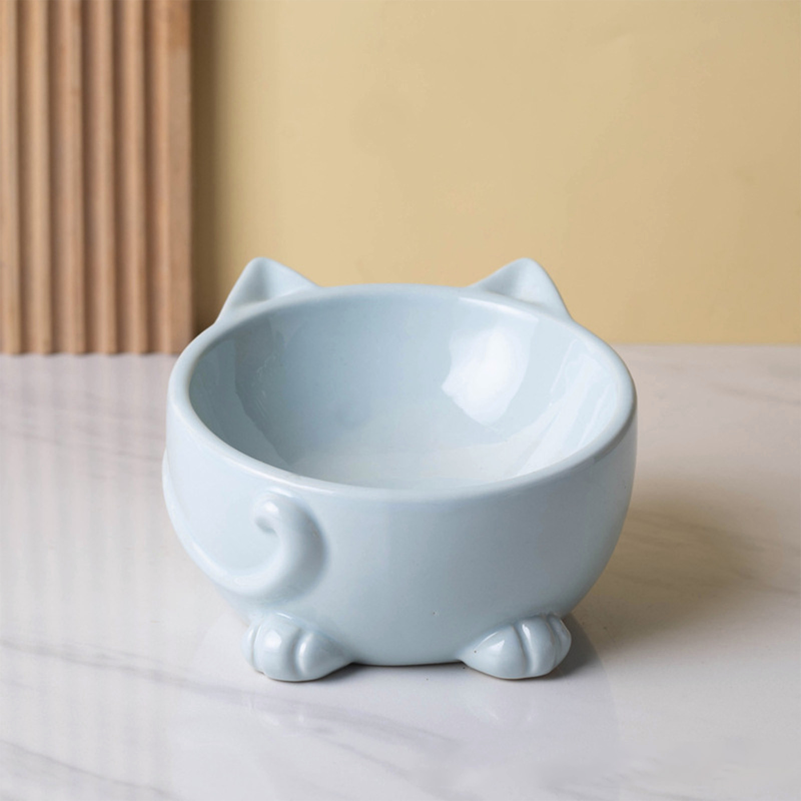 Elevated Cat Food Bowl Ceramic Raised Pet Feeding Bowl 14.7 cm x 14 cm x 9 cm Beige 500 g