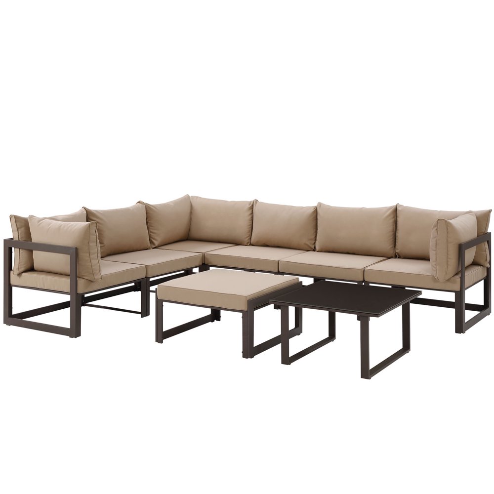 Modern Urban Contemporary 8 pcs Outdoor Patio Sectional Sofa Set, Brown