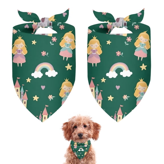 Dog Bandana 2 Pack,Green Princess Castle Pattern Bandanas for Dogs,Cat Bandana,Small/ Large Dog Bandana 2 Size,Dog Bandanas