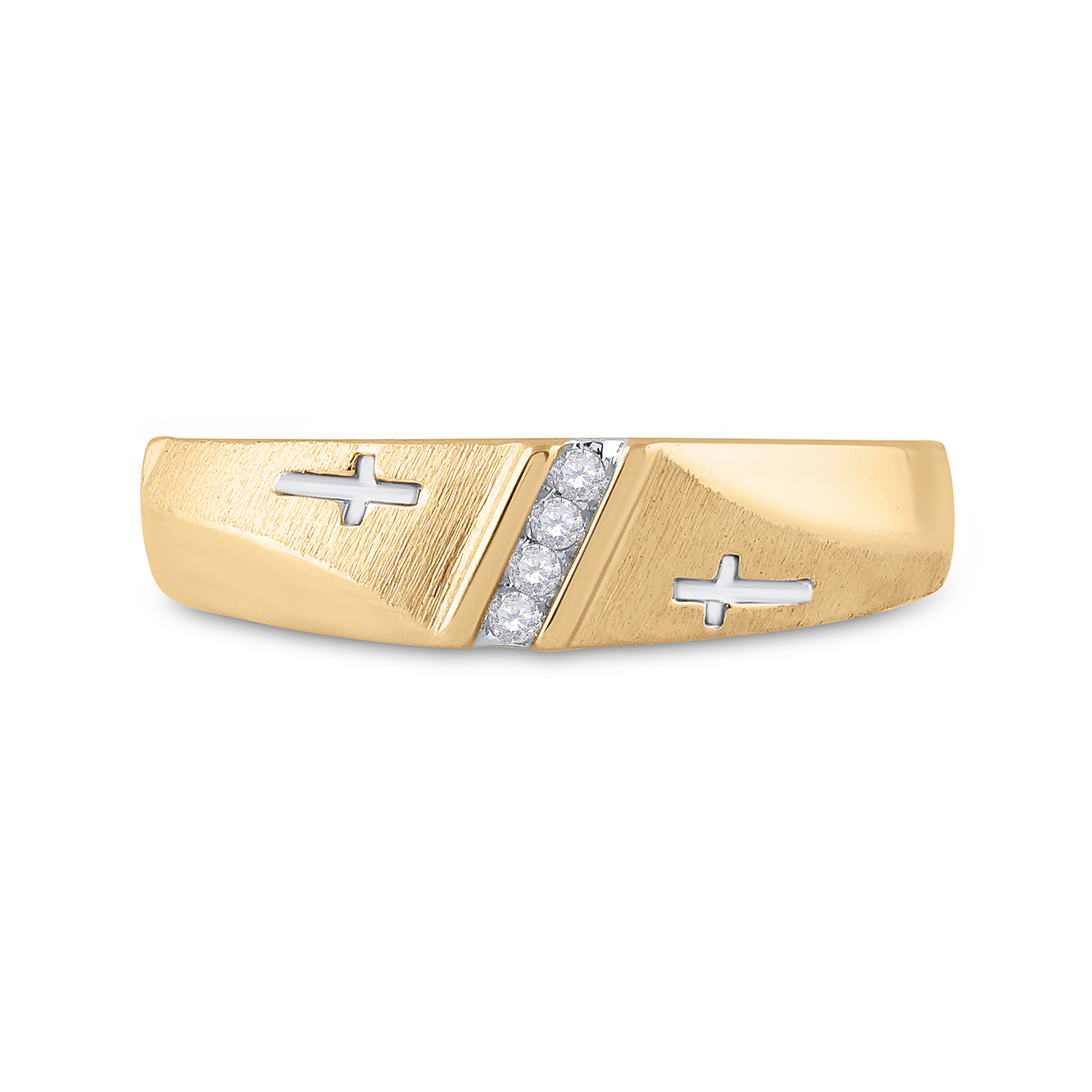 Bague de Mariage Double Croix Diamant Rond en Or Jaune 14kt pour Hommes 1/20 Cttw