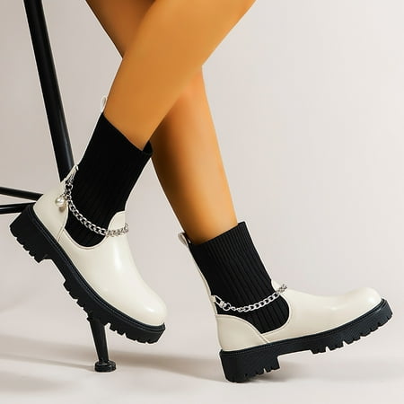 

TALKVE Women Shoes Thick High Heel Boots Leather Boots Fashion Thick Heel Women Boots Breathable Round Toe Short Boots