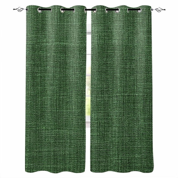 Dark Green Burlap Texture Blackout Curtains 84 Inches Long, Farmhouse Vintage Green Thermal Insulated Black Out Curtains, Darkening Window Curtain Drapes for Bedroom Living Room 52"x84" 2 Panels