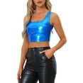 thumbnail image 4 of INSPIRAR CHIC Top sin mangas para mujer U Cuello Fiesta Ropa de Club Holográfico Brillante Metálico Top Corto XL Azul Real, 4 of 6