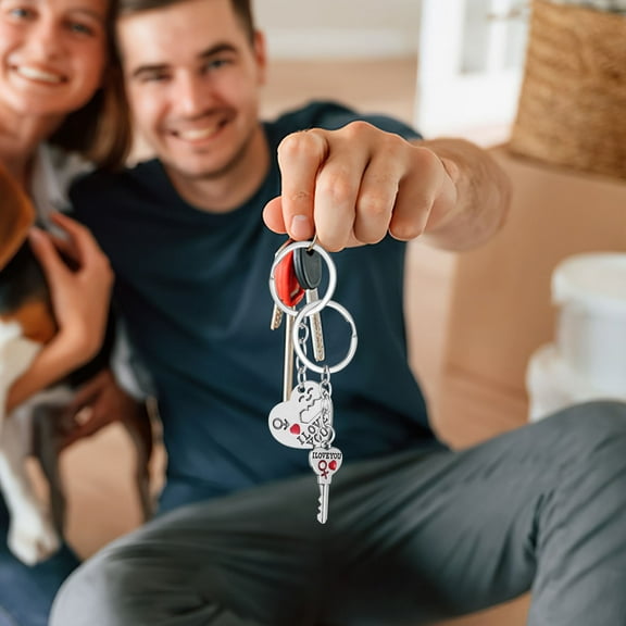 ADDHAT Couple Keychain Set Heart Shaped Zinc Alloy Silver Multi 1Set