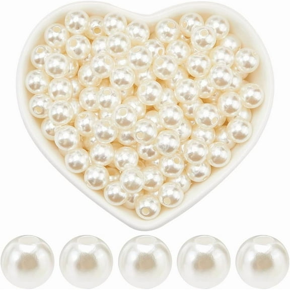 500Pcs 8mm White Pearl Beads Acrylic Pearls Beads Round Loose Pearl with Hole Crafts Pearls Spacer Beads for Jewelry Making Supplies DIY Necklace Bracelet Earrings Rings Vase Filler Decor