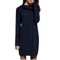 thumbnail image 2 of Women's Solid Elegant Stretchy Long Sleeve Turtleneck Sweatshirt Short Dress, Fall and Winter Casual Wear with Comfortable Fit, Versatile for Daily Use,Navy,M, 2 of 5