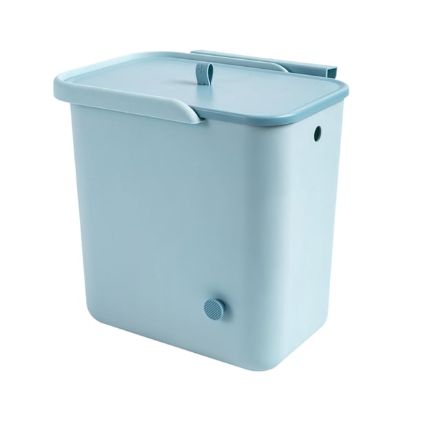 Cubo de basura colgante de cocina de 2,4 galones, sellado debajo del fregadero, cubo de compostaje interior para dormitorio de RV azul