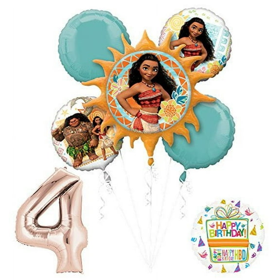 Moana 4th Birthday party Supplies and Princess Balloon Bouquet Decorations