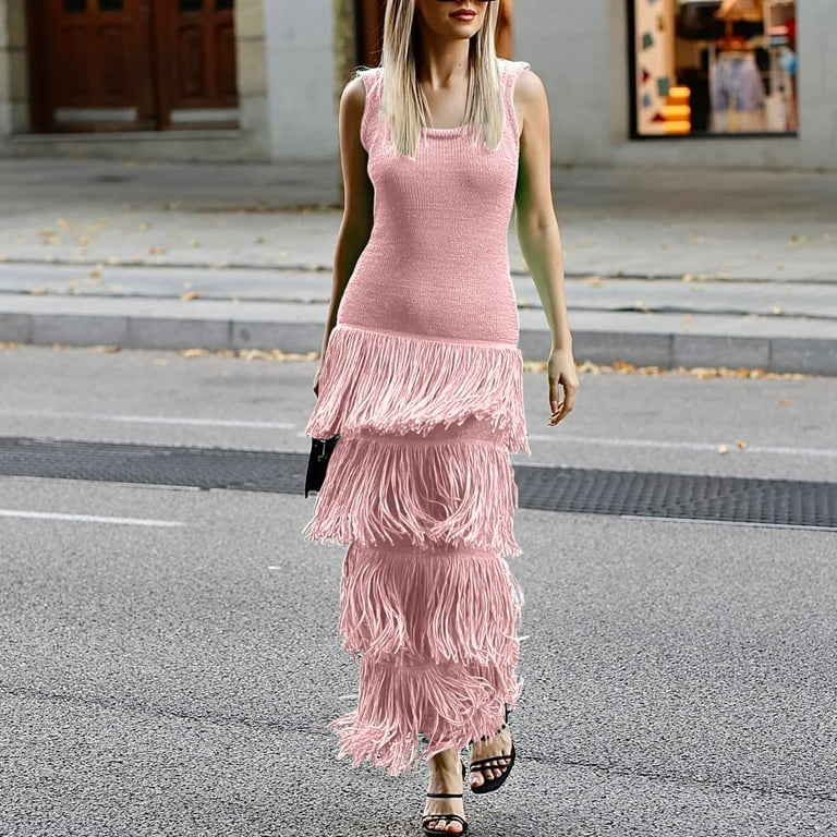 Flowy Dress Fringe Dress for Women Maxi Bodycon Dress, Slim