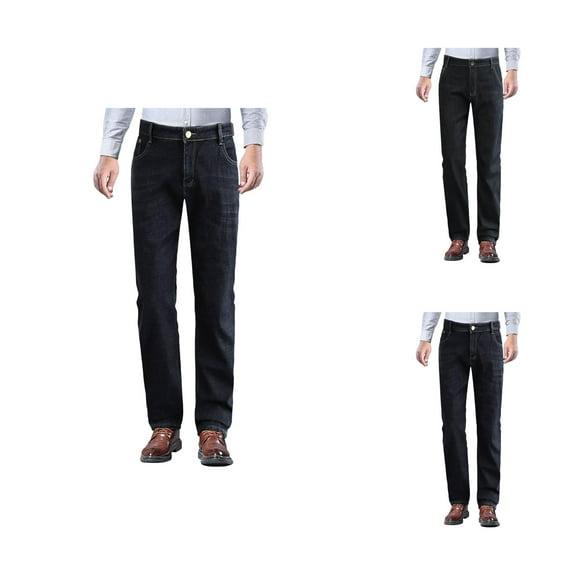 Lined Jeans for Men 2025 Winter Loose Warm Stretchy Denim Pants with Pockets Casual Trousers