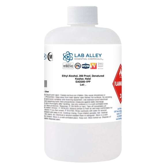 Lab Alley Denatured Ethanol 200 Proof, Kosher & Halal Certified, GMO-Free Ethyl Alcohol for Laboratory & Industrial Use, 1 Pint