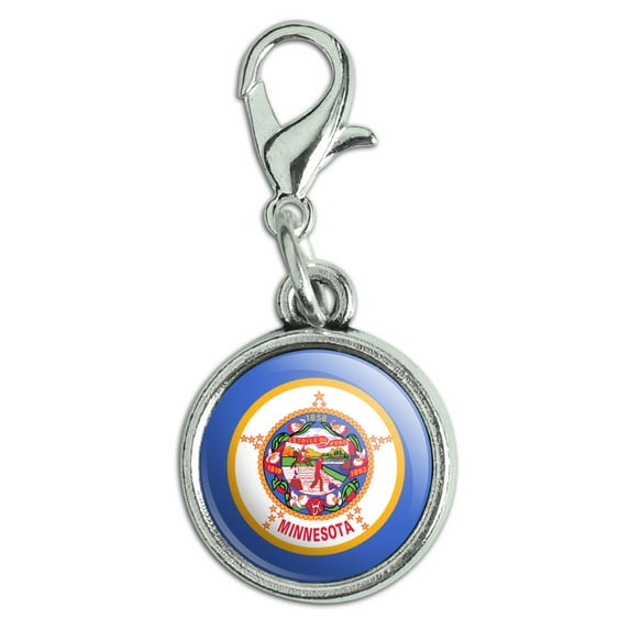 Minnesota State Flag Antiqued Bracelet Pendant Zipper Pull Charm with Lobster Clasp