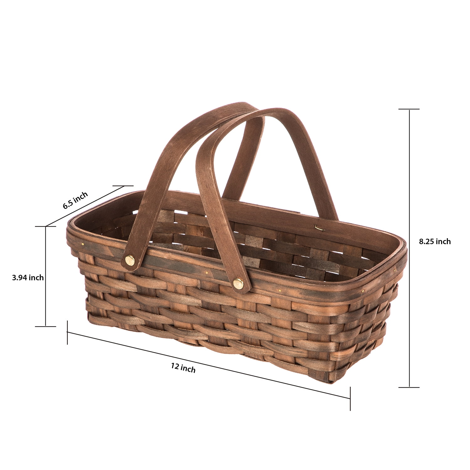 Mainstays Woodchip Storage Basket with Handles, Dark Brown, 6.5"W x 12"L x 3.94"H