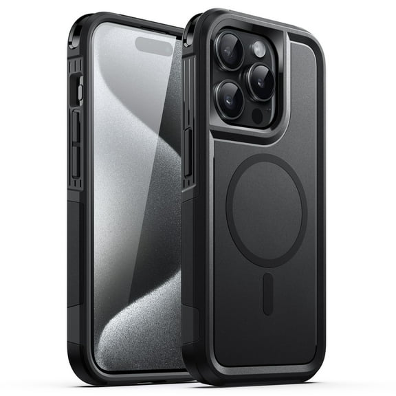 JETech Case for iPhone 15 Pro Max 6.7-Inch Compatible with MagSafe, Heavy Duty Dual-Layer Rugged Protection, Shockproof Protective Tough Phone Magnetic Cover (Black)