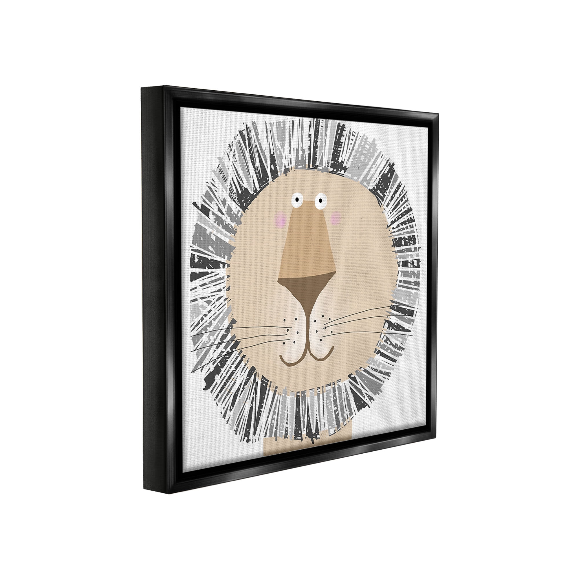 Stupell Industries Cartoon Lion Smile Animals & Insects Painting Black Floater Framed Canvas Art Print Wall Art, 25 x 25