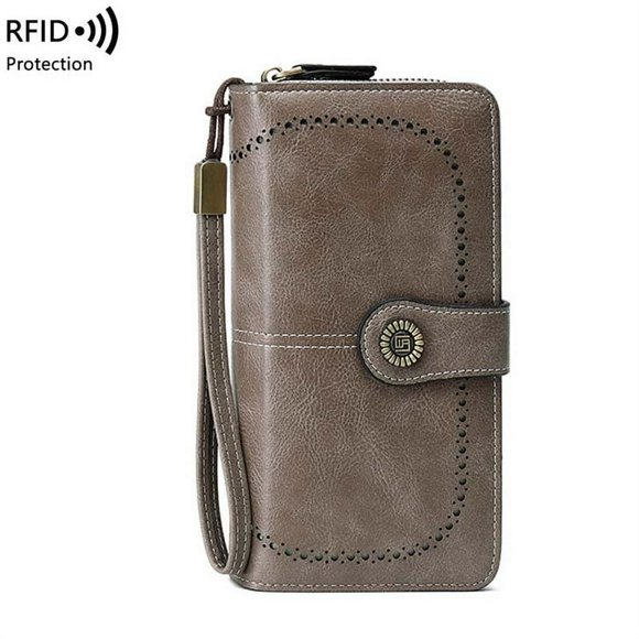 Wallets for Women Genuine Leather RFID Blocking Large Capacity Card Holder Ladies Purse Wristlet Black