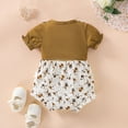 thumbnail image 6 of Mercatoo Baby Girl Clothes Romper Puff Sleeve Floral Ruffle Ribbed Suspender Jumpsuit Toddler Girl Summer 2pcs Outfit, 6 of 7