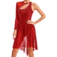 thumbnail image 4 of YEAHDOR Womens One Shoulder Figure Ice Skating Dress Costume Rhinestones Backless Dance Leotard, 4 of 7