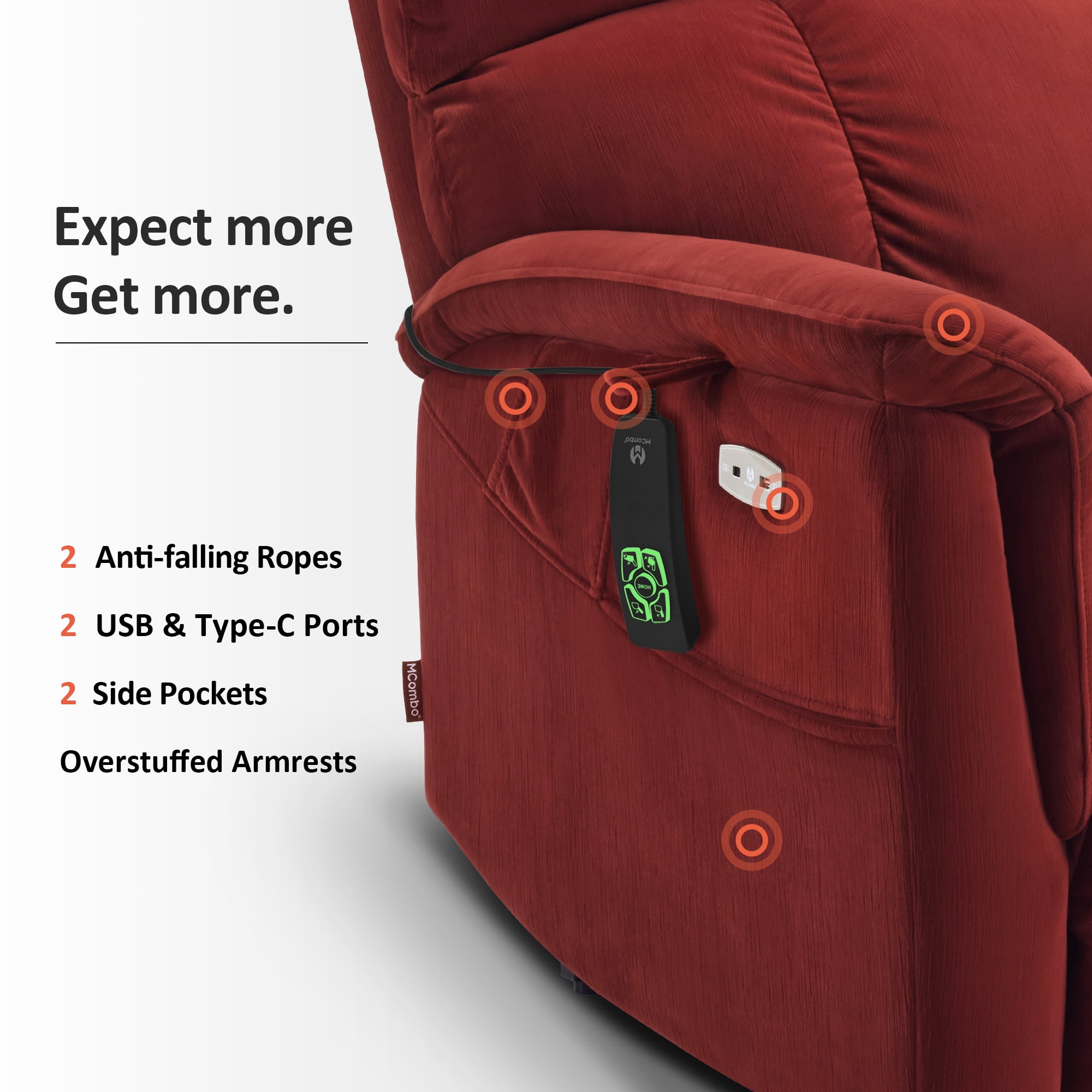 MCombo Oversized 24.8" Seat Width Large Dual Motor Power Recliner Lift Chair for Tall Elderly, Infinite Position, Burgundy Fabric