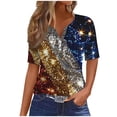 thumbnail image 2 of Honeeladyy Women's 2024 4th of July Women's Casual Print Short Sleeve V-neck Top for Datings(White,L), 2 of 5