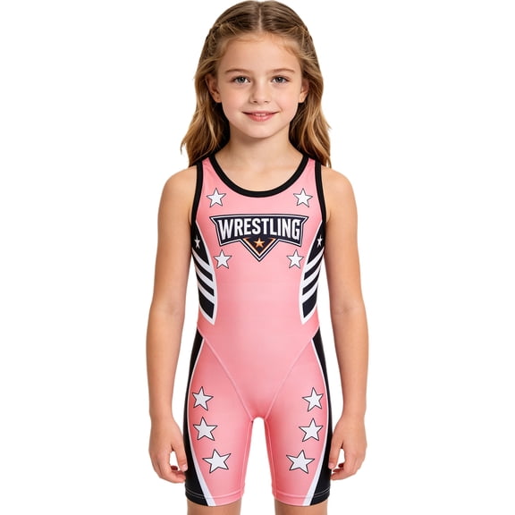 SiiRoh Wrestling Uniform for Kids Girls Sleeveless Workout Jumpsuit Stretchy Athletic Bodysuit One Piece Unitards Pink 6