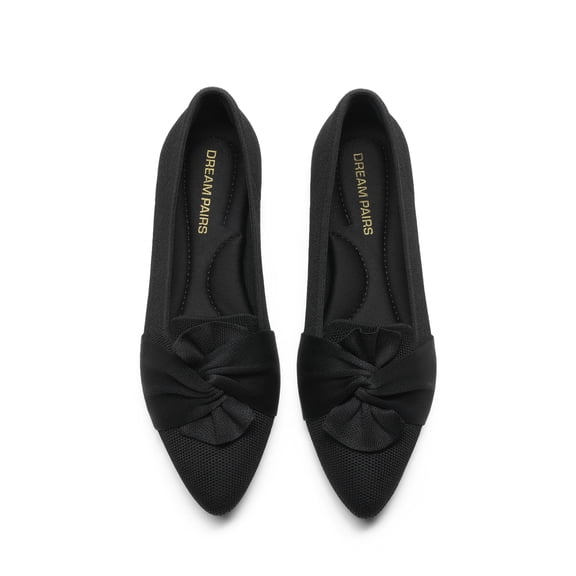 DREAM PAIRS Women's Pointed Toe Ballet Flats Comfortable Knit Slip-On Shoes with Bow Detail Lightweight Flexible Everyday Walking Flats