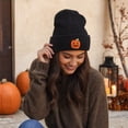 thumbnail image 5 of Fabrcox Halloween Cuffed Knit Beanie Hat for Adults and Teens, Unisex Soft Warm Beanie with Embroidered Pumpkin Pattern, Holiday Party Costume Accessories Black, 5 of 8