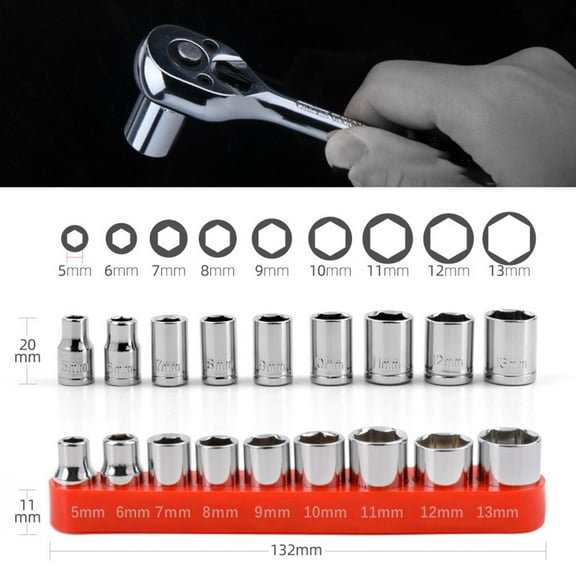 9-Piece Metric Socket Wrench Set,1/4 Drive,5-13mm Hex Bit,Carbon Steel Nut Removal Tool Kit