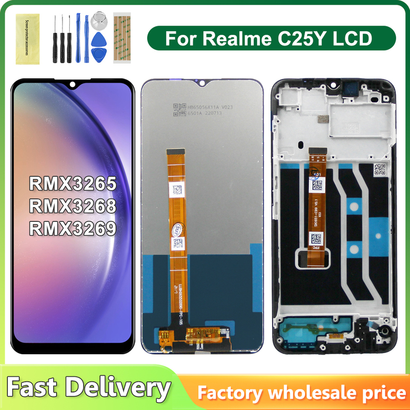 6.5" For Oppo Realme C25Y RMX3265, RMX3268, RMX326 LCD Display Touch Screen With Frame For Realme-C25Y LCD Replacement