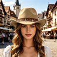 thumbnail image 2 of XIAOCHA Shapeable Brim Wool Cowboy Hat for Women Solid Wide Brim Western Hat Farm Party Western Cowboy Hat,Khaki, 2 of 4