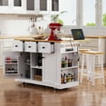 thumbnail image 1 of 53inch Large Kitchen Island with Drop Leaf, Power Outlet, Door Internal Storage Rack, Rolling Kitchen Cart on 5 Wheels with 5 Open Side Racks for Kitchen, Dining Room,White, 1 of 22