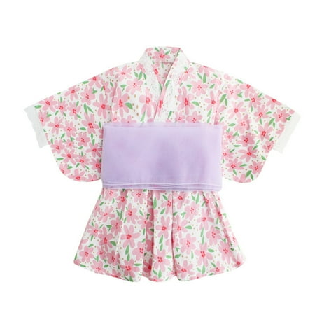 

Youmylove Kids Toddler Yukata Baby Girls Spring Summer Printed Festival Kimono Children Yukata 2PCS Set Belt Set Dress Child Clothing