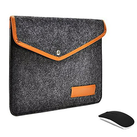 Unik Case - 2 in 1 Bundle-Dark Gray Felt Laptop Sleeve Bag Case Cover with Black USB Optical Mouse for All 13