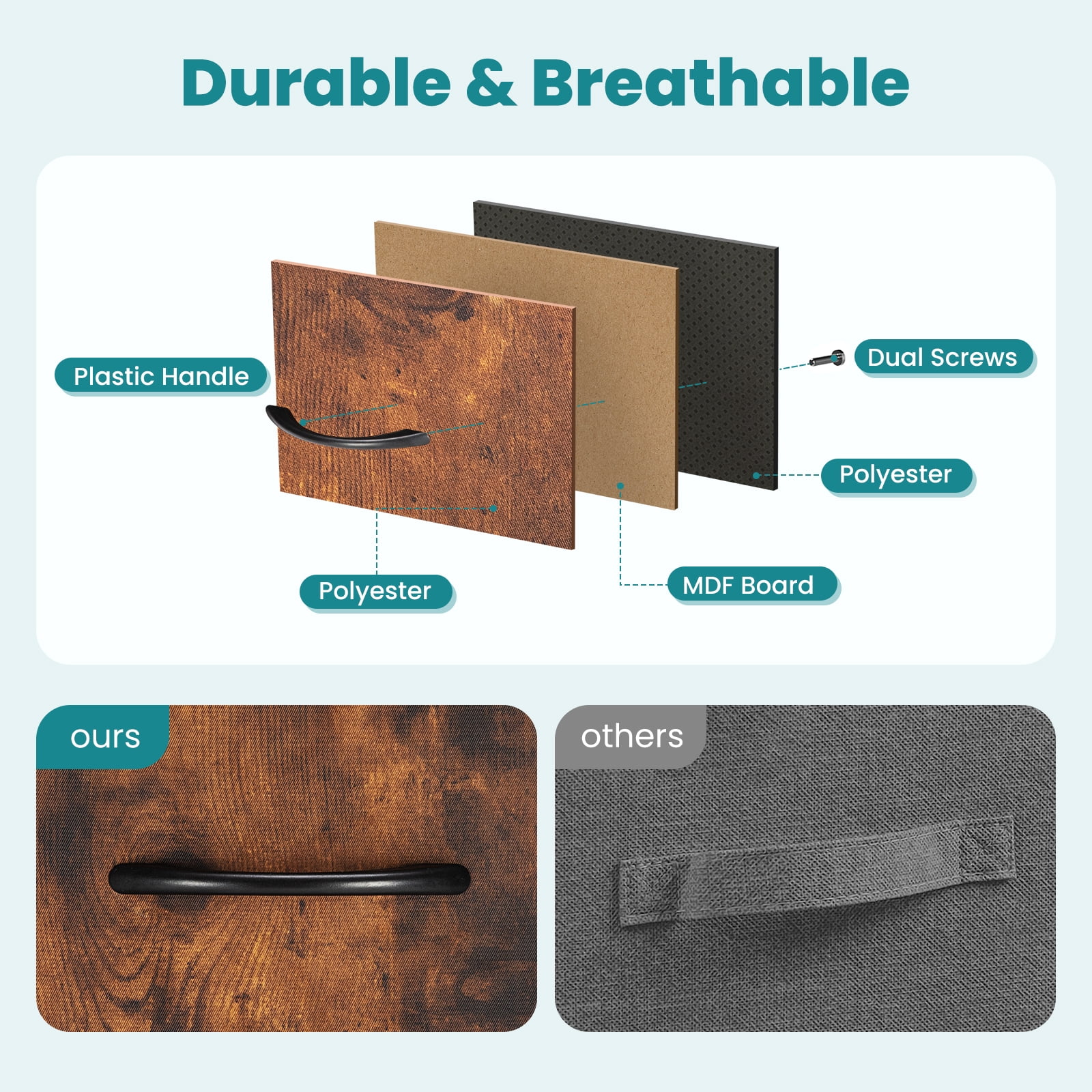 JIOABL Modern Dresser with Fabric 5-Drawer, Metal Frame, Ideal for Bedroom Storage, Rustic Brown