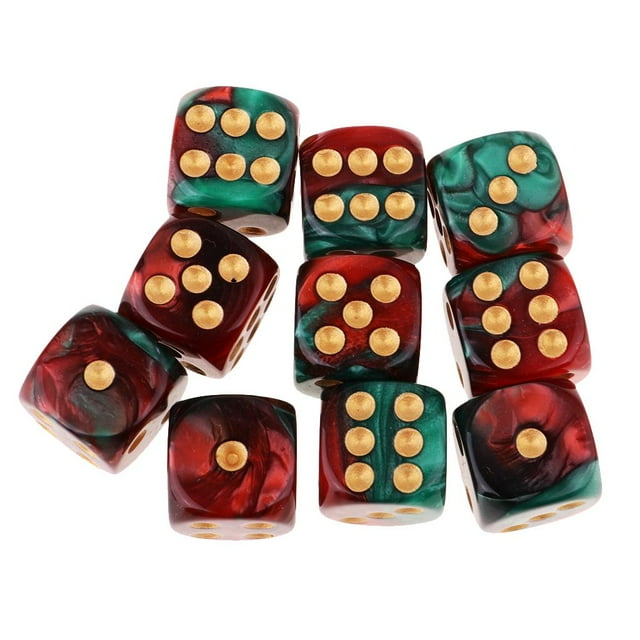Dados de 6 piezas: D6 dados de 16 mm Prela de resina premium, 10 colores a elegir colorete+verde