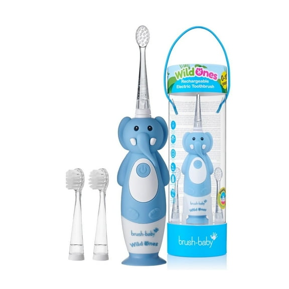 Brush-Baby WildOnes Kids Electric Toothbrush, Evie Elephant, Rechargeable, Timer, Waterproof, Soft Bristles, 0-10