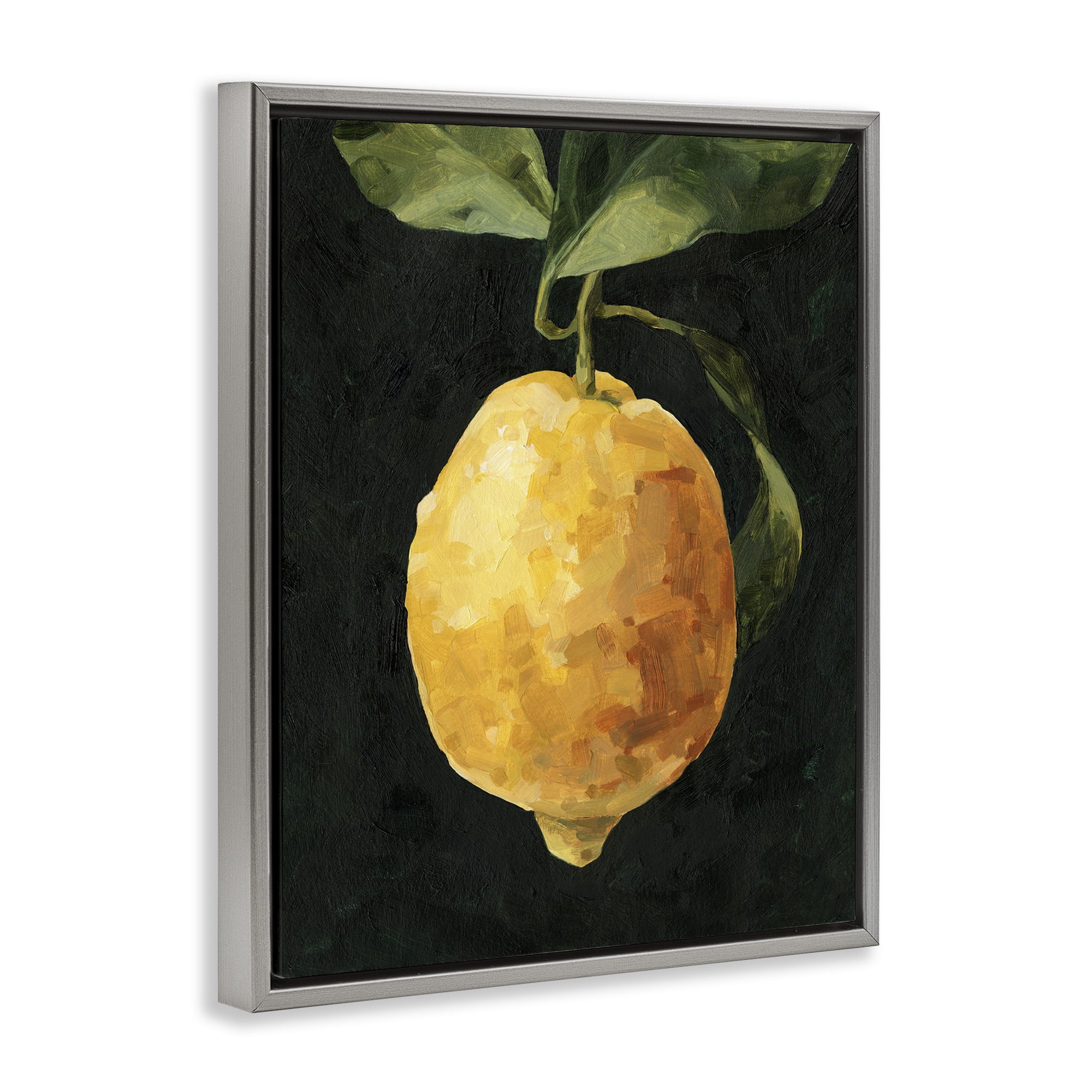 Stupell Industries Abstract Lemon on Vine Food & Beverage Painting Gray Floater Framed Canvas Art Print Wall Art, 17 x 21