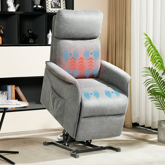 FIBO Electric Power Lift Recliner with Automatic Lift & Recline Button, Lift Chairs Recliners for Elderly with Massage and Heat, Extended Footrest, Grey (Fabric)