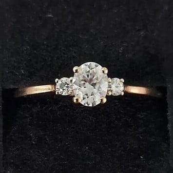 Jewelerix 10K Vermeil Gold Oval Diamond Engagement Ring with Two Sparkling Side Stones, Timeless Three-Stone Bridal Jewelry Gift for Her Special Moment