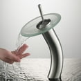 thumbnail image 2 of KRAUS Tall Waterfall Bathroom Faucet for Vessel Sink with Frosted Glass Disk and Pop-Up Drain, Satin Nickel Finish, 2 of 10