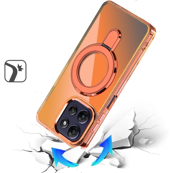 XPM for Motorola Moto G Power 5G 2026 /2025 Chrome Hybrid with Rotating Magnetic Circle Ring Stand, Slim Shockproof Hybrid Phone Case Cover (Cosmic Orange)