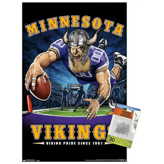 NFL Minnesota Vikings - End Zone 17 Wall Poster with Push Pins, 14.725" x 22.375"