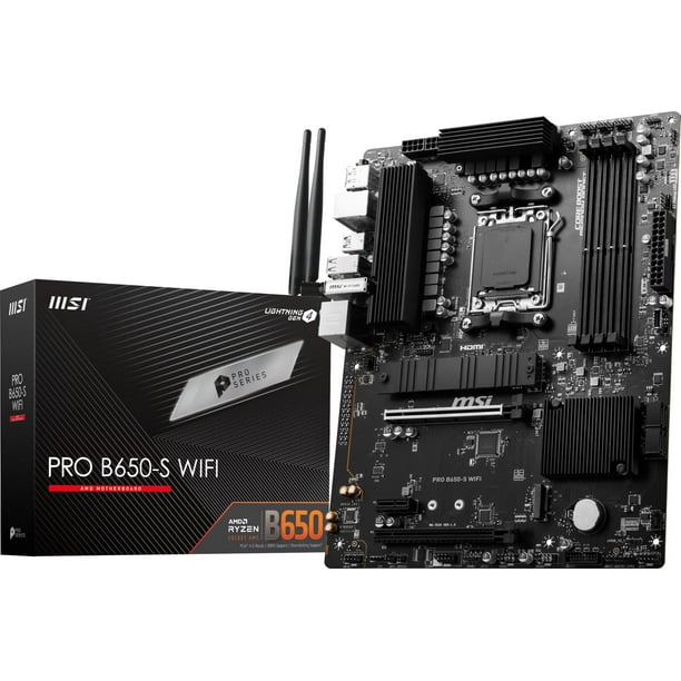 Placa base MSI PRO B650-S WiFi ProSeries (procesadores AMD Ryzen serie 9000/8000/7000, AM5, DDR5, PCIe 4.0, ranuras M.2, SATA 6Gb/s, USB 3.2 Gen 2, HDMI/DP, Wi-Fi 6E, Bluetooth 5.3, LAN 2.5Gbps, ATX)