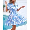 thumbnail image 4 of Vestido BTFBM para mujer, estampado floral, cuello en V, manga corta, volantes, 4 of 9