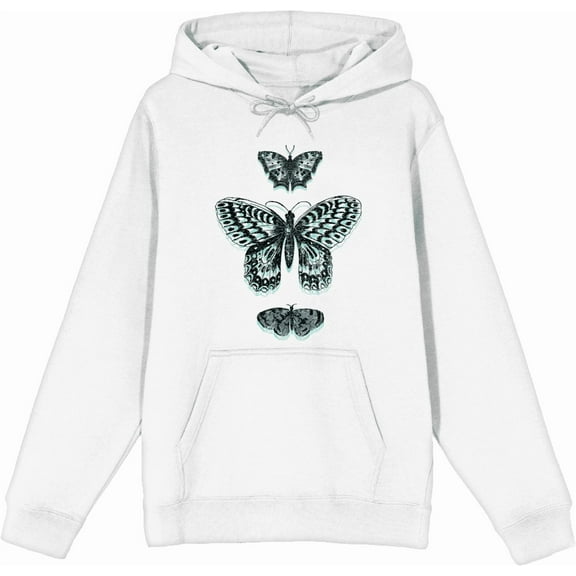 Celestial Tropics Butterflies Adult White Long Sleeve Hoodie-Medium