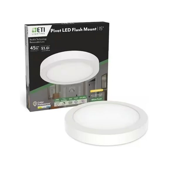 ETI 15-inch Pivot LED Flush Mount Ceiling Light with Color Select (Soft White, Bright White, Daylight)