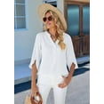thumbnail image 5 of Women'S Casual Chiffon Blouse Tops 1/2 Ruffled Sleeve V Neck Loose Fit Blouses Shirts White S, 5 of 6